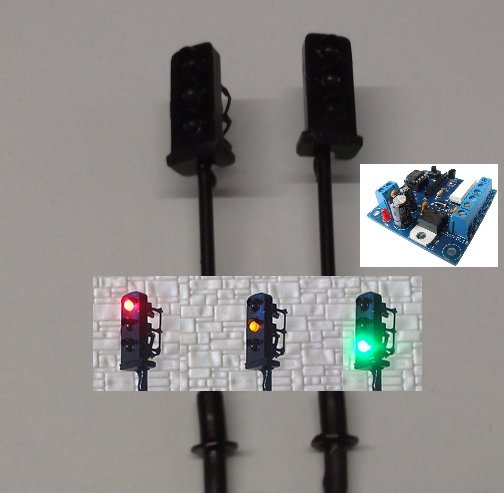 Pair of N Scale Traffic Lights with Block Signalling Controller
