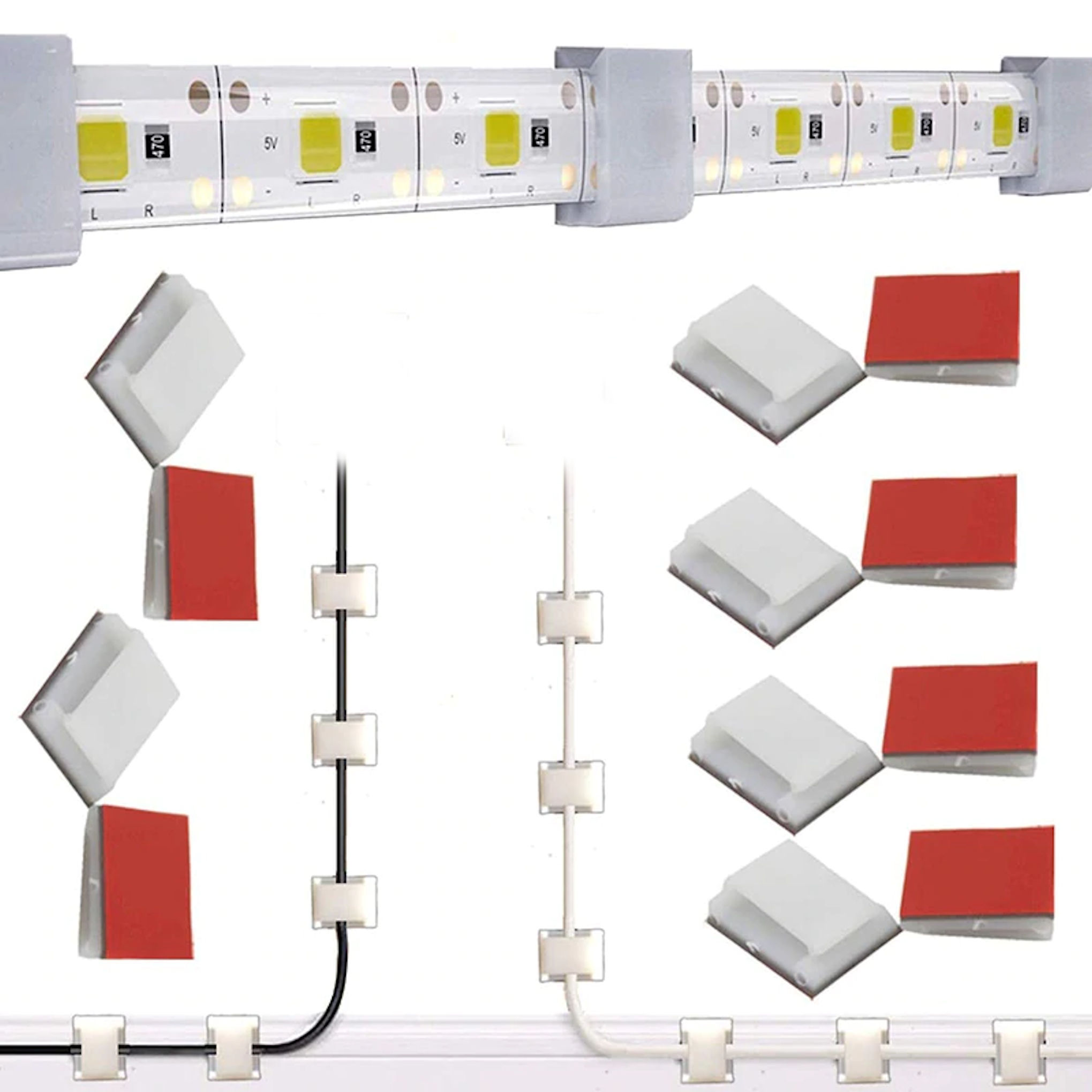 Self-Adhesive LED Strip Light Mounting Clips / Cable Clips